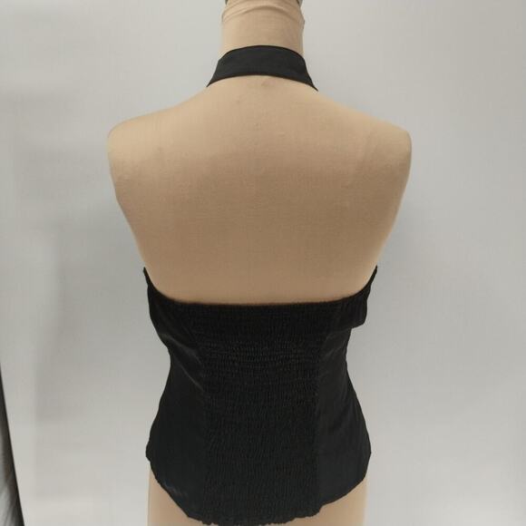 Forever 21 Women Tops Black y2k satin halter top ruffle tuxedo - Picture 7 of 12